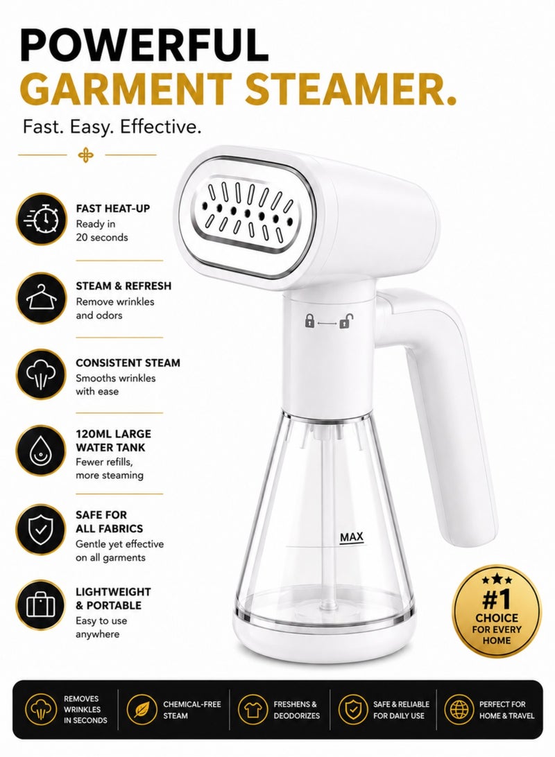 jaexest Handheld Garment Steamer for Clothes, Powerful Portable Clothes Steamer with Fast Heat-Up, Continuous Steam, Large Water Tank, Lightweight Travel Steamer, Safe for All Fabrics, Home & Travel Use - White - Image 1