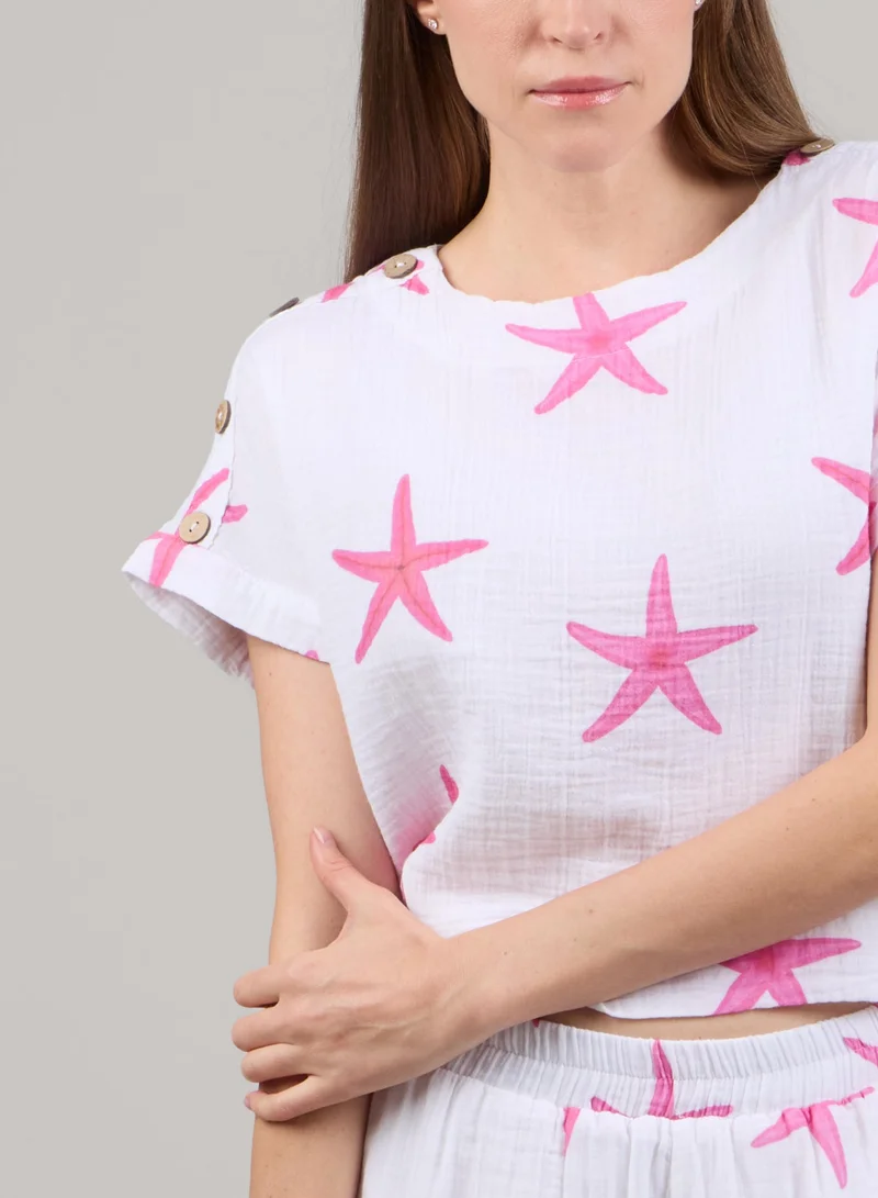 Just Nature White Short Sleeve Crop Top for Women | Best Price UAE