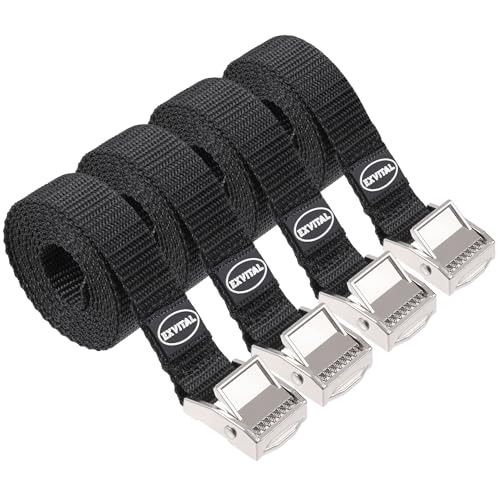 EXVITAL Lashing Straps with Cam Buckles Tie Down Straps 48 x 075 Adjustable Cinch Straps for Motorcycle Cargo Kayak Luggage Black 4 Pack - Image 1