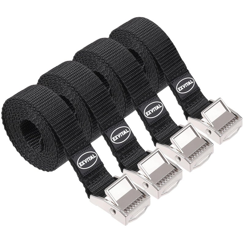 EXVITAL Lashing Straps with Cam Buckles Tie Down Straps 48 x 075 Adjustable Cinch Straps for Motorcycle Cargo Kayak Luggage Black 4 Pack - Image 3
