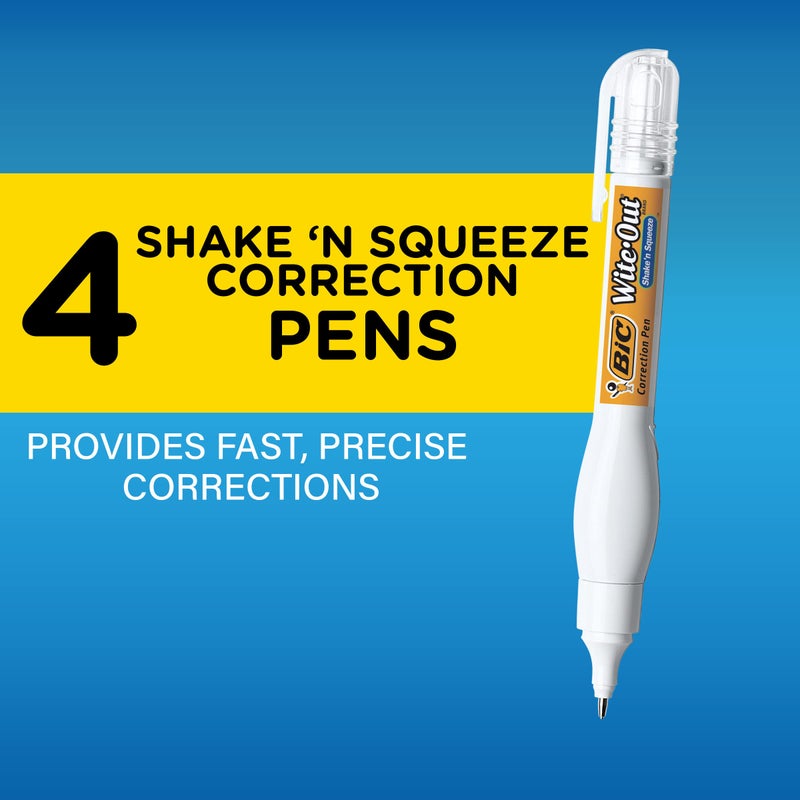 BIC Wite-Out Brand Shake 'n Squeeze Correction Pen, 8 ML Correction Fluid, 4-Count Pack of white Correction Pens, Fast, Clean and Easy to Use Office or School Supplies - Image 5