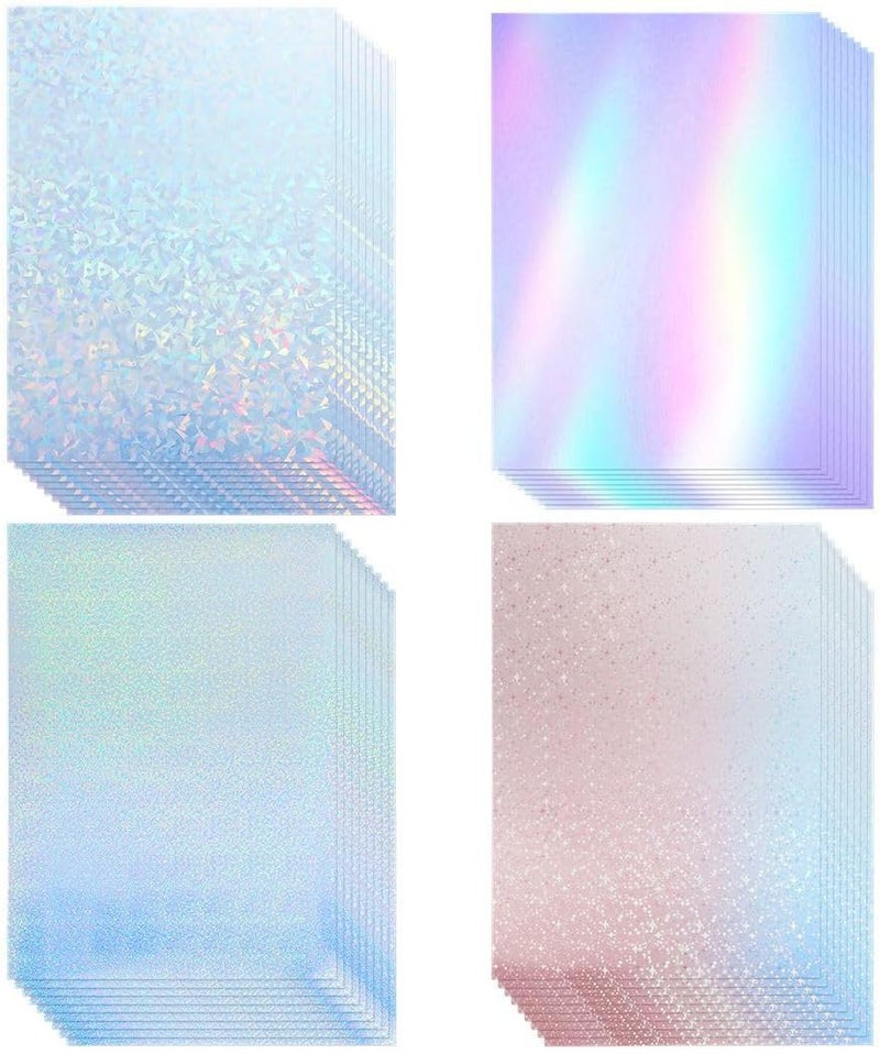 36 Sheets Holographic Vinyl Printable Sticker Paper A4, Adhesive Film - Image 1