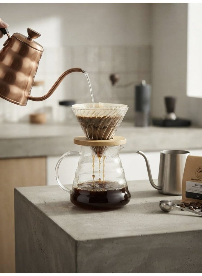 طقم تقطير v60 اّلة قهوة مكونة من قمع زجاجي وسيرفر زجاجي - Image 1