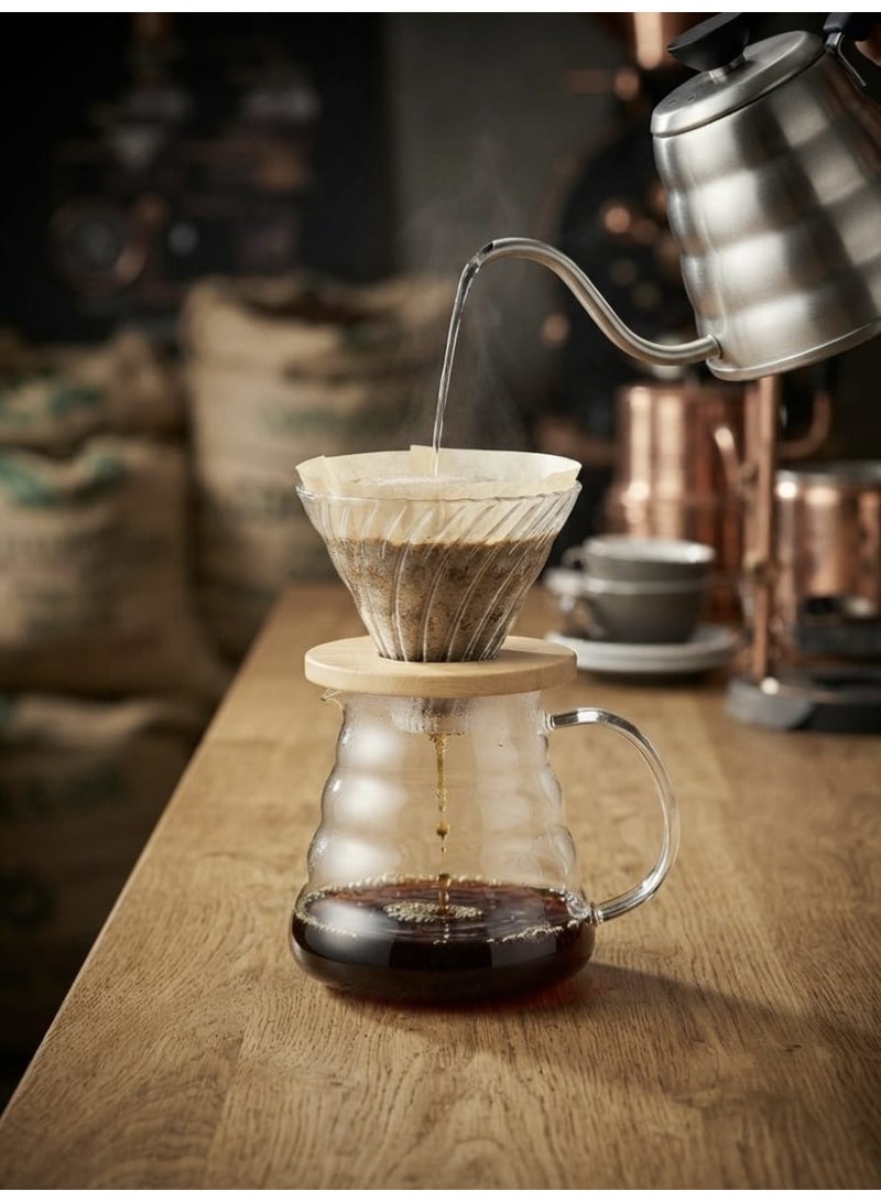 طقم تقطير v60 اّلة قهوة مكونة من قمع زجاجي وسيرفر زجاجي - Image 3