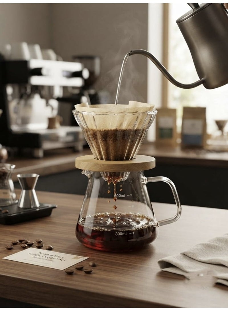 طقم تقطير v60 اّلة قهوة مكونة من قمع زجاجي وسيرفر زجاجي - Image 1