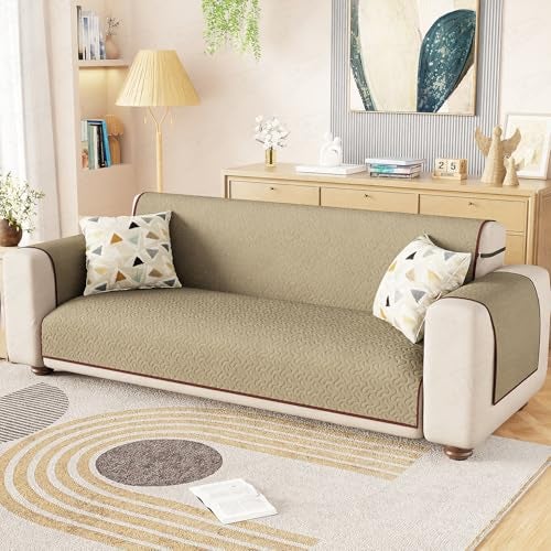 Lukzer 3 Seater Quilted Reversible Sofa Mat with Storage Side Pocket - Stipple Maroon | 350 GSM Polyester Blend Full Coverage with Arms | Machine Washable Sofa Runner (170-180CM/SC-209-03) - Image 4