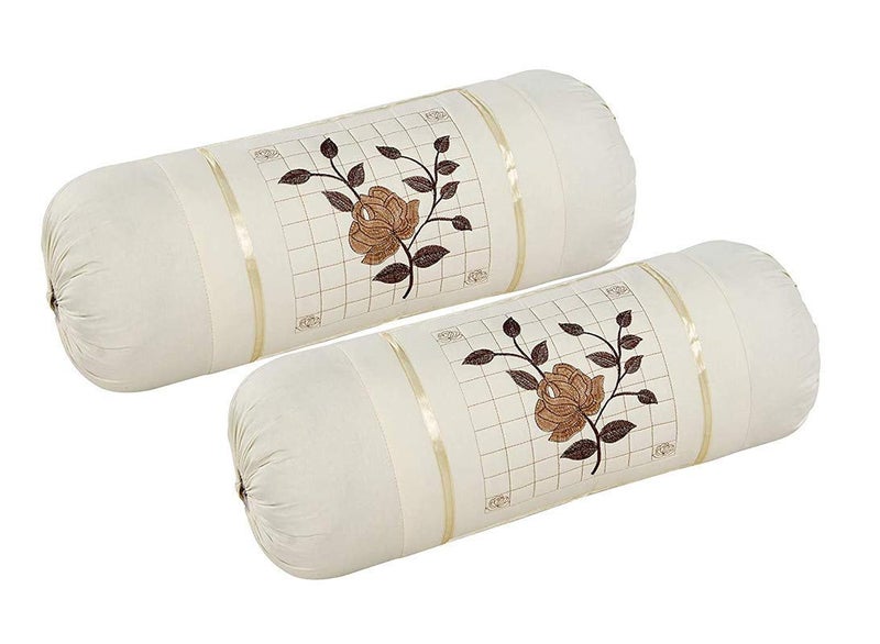 HSR Collection 144 TC Embroidered Premium Cotton 2 Piece Bolster Cover, 16"x 32", Off White - Image 4