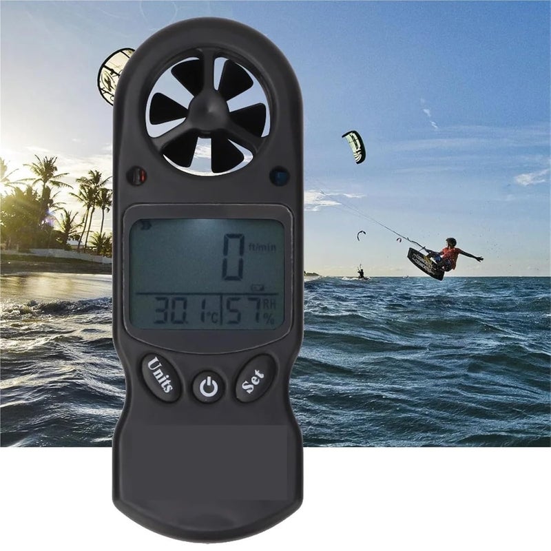 مقياس سرعة الرياح الرقمي، مقياس الحرارة، مقياس الرطوبة 3 في 1 محمول باللون الفضي - Image 3