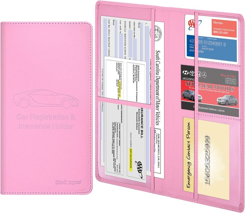 Wisdompro Car Document Holder Organiser, PU Leather Vehicle Insurance and Registration Holders Wallet Case for ID Card, Driving Licence, Key Contact Information Cards - Image 1
