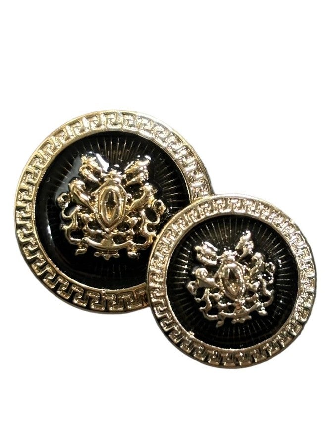 REENA Black Gold Shield Buttons - Set of 12 (6 Large + 6 Small) Sew-On Synthetic Resin PVC Designer Buttons for Coats, Shirts, Blazers, Bandhgalas, Sherwanis & DIY Projects - Image 3