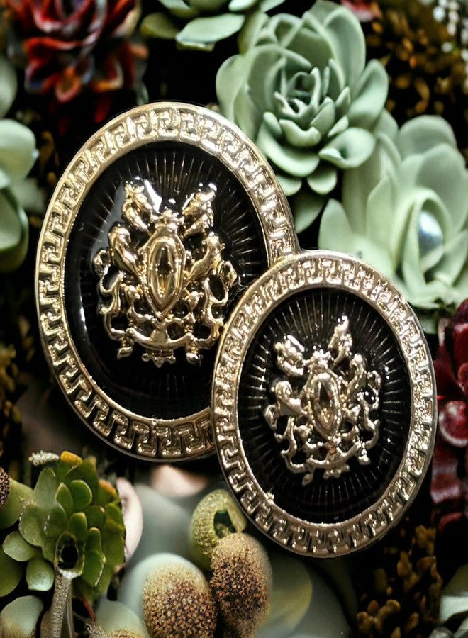 REENA Black Gold Shield Buttons - Set of 12 (6 Large + 6 Small) Sew-On Synthetic Resin PVC Designer Buttons for Coats, Shirts, Blazers, Bandhgalas, Sherwanis & DIY Projects - Image 4