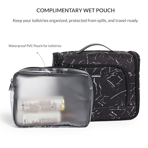 Carriall Toiletry Bag for Men & Women | The Prepp Kit | Hanging Travel Organizer with Hook | Waterproof 6L Wash Bag (Black) - Image 4