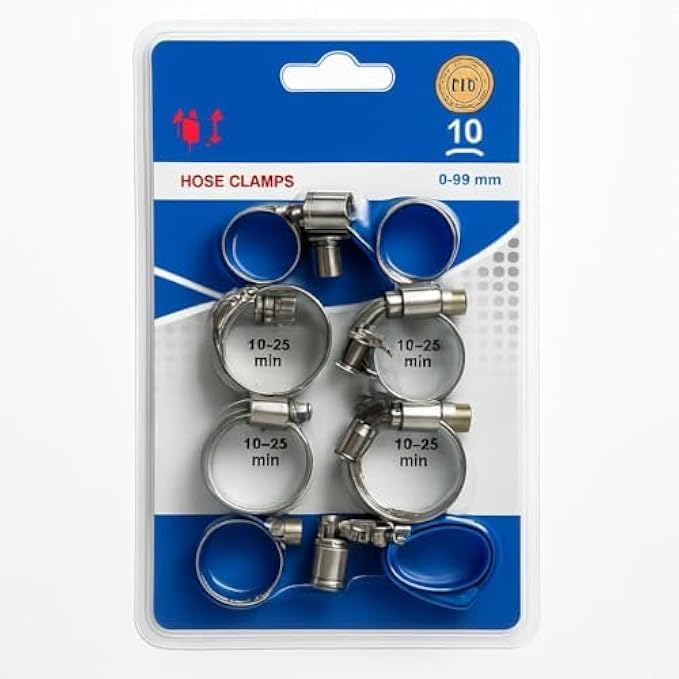 Fitto Adjustable Hose Clamps 8-29mm Pack of 10 - Hose Clips for Pipe, Tubing, Automotive, Plumbing, Garden Repairs - Image 2