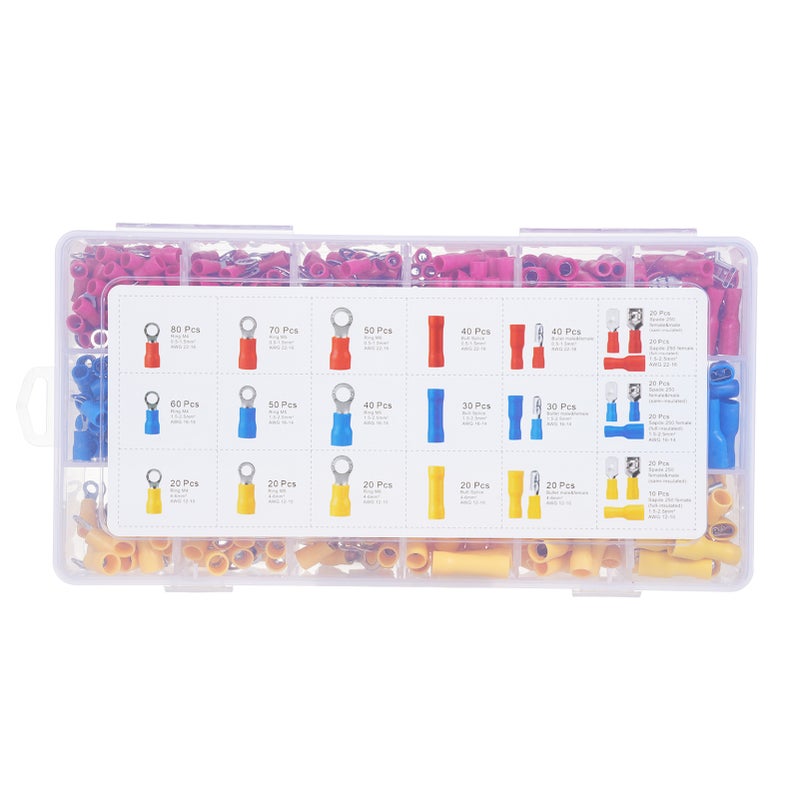 30J Wire Terminals Crimping Tool, Insulated Ratcheting Terminals Crimper Kit of AWG 22-10 with 700PCS Insulated Butt Bullet Spade Ring Crimp Terminals Connectors - Image 5