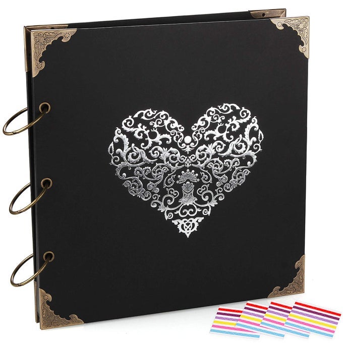PHOTO ALBUM DIY SCRAPBOOK 10X10 INCH 50 PAGES DOUBLE SIDED VINTAGE HARDCOVER THREERING BINDER PICTURE BOOTH ALBUMS WITH 6 COLORS 408PCS SELF ADHESIVE PHOTOS CORNERS FOR MEMORY KEEP BLACK