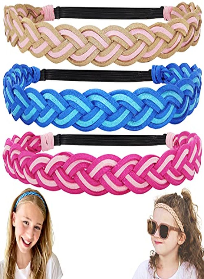 FROG SAC 3 Braided Headbands For Girls Adjustable Glitter Braid Hair Accessories For Kids Stretch Elastic Girl Vegan Leather Head Bands Birthday Party Favors Cute Fashion Twist Kid Hairbands - Image 1
