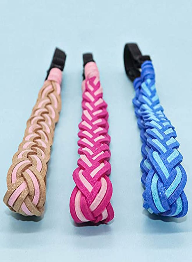 FROG SAC 3 Braided Headbands For Girls Adjustable Glitter Braid Hair Accessories For Kids Stretch Elastic Girl Vegan Leather Head Bands Birthday Party Favors Cute Fashion Twist Kid Hairbands - Image 5