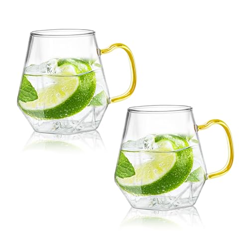 AEFPOYMXU 10 oz Clear Glass Espresso Cups Set of 2 Coffee Cups with Handle Crystal Coffee Mug Borosilicate Heat Resistant for Liquor Tea Beverages Milk Latte Cappuccino - Image 1