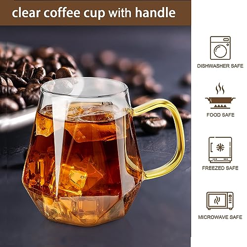 AEFPOYMXU 10 oz Clear Glass Espresso Cups Set of 2 Coffee Cups with Handle Crystal Coffee Mug Borosilicate Heat Resistant for Liquor Tea Beverages Milk Latte Cappuccino - Image 2