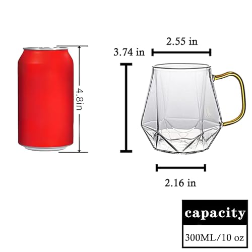 AEFPOYMXU 10 oz Clear Glass Espresso Cups Set of 2 Coffee Cups with Handle Crystal Coffee Mug Borosilicate Heat Resistant for Liquor Tea Beverages Milk Latte Cappuccino - Image 4