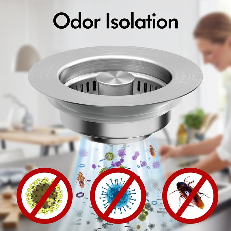 GGV 3 in 1 Kitchen Sink Drain Strainer & Sink Stopper, 304 Stainless Steel Pop Up Sink Drain Stopper with Anti-Clogging Basket for US Standard (Silver) - Image 4