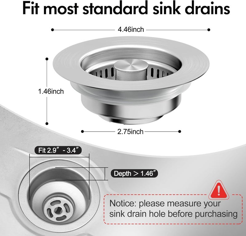 GGV 3 in 1 Kitchen Sink Drain Strainer & Sink Stopper, 304 Stainless Steel Pop Up Sink Drain Stopper with Anti-Clogging Basket for US Standard (Silver) - Image 5