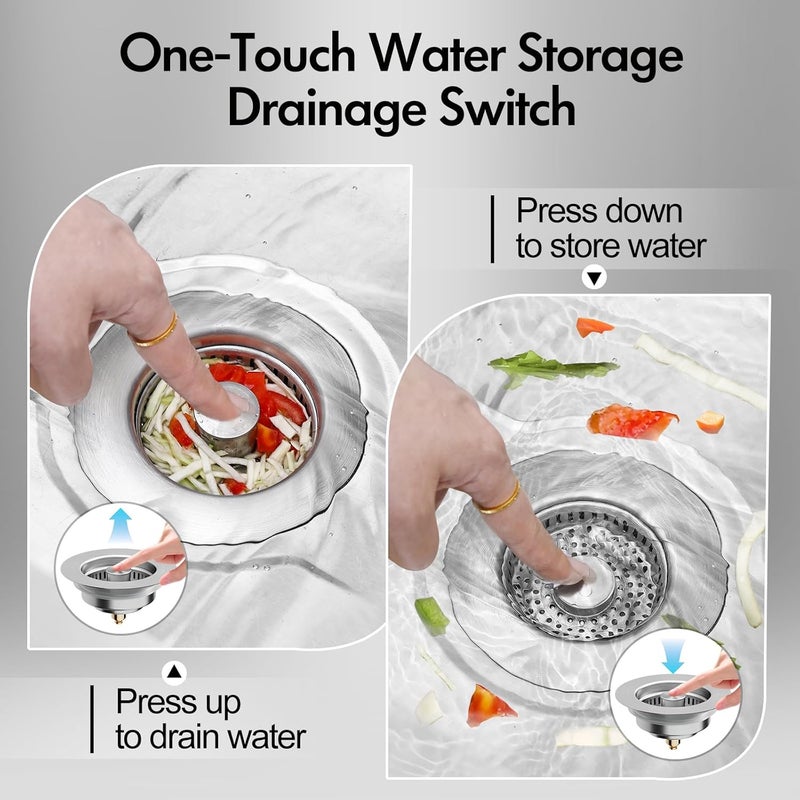 GGV 3 in 1 Kitchen Sink Drain Strainer & Sink Stopper, 304 Stainless Steel Pop Up Sink Drain Stopper with Anti-Clogging Basket for US Standard (Silver) - Image 3