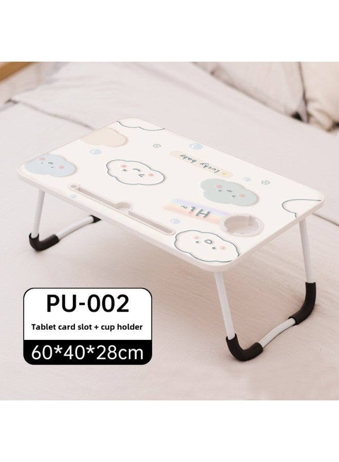 Laptop Desk Bed Folding Table Lazy Small Table Bedroom Sitting Student Dormitory Home Study Desk-Color:PU-002,W Leg, Card Slot + Cup Holder  - Image 1