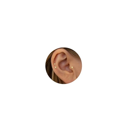 NONTAI Tiny Heart Stud Earrings, Gold Titanium Flat Back Earrings 18G, Threadless Cartilage Tragus Piercing Conch Stud Nose Helix Stud - Image 1