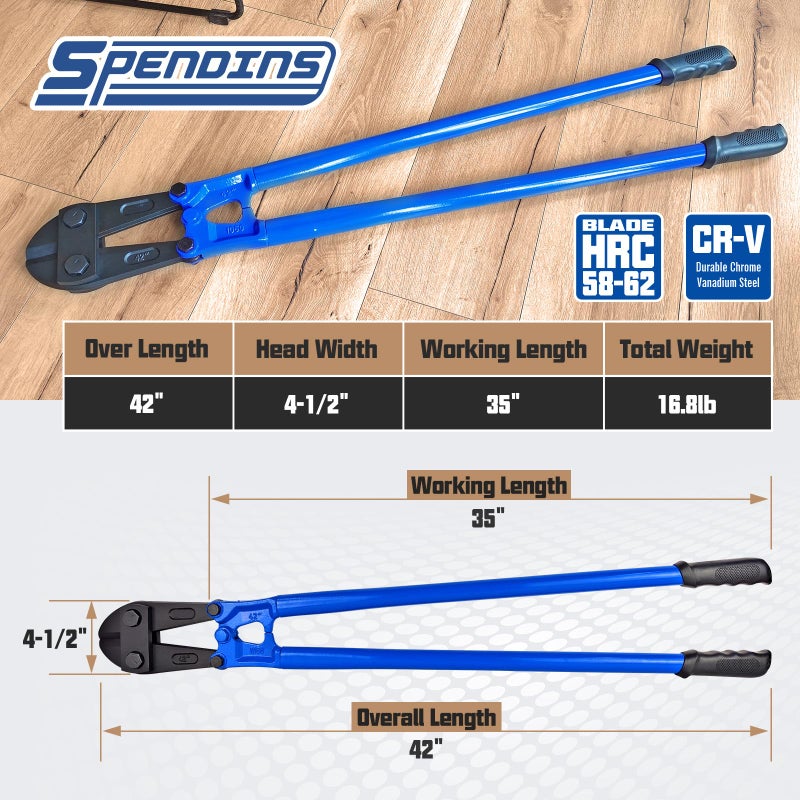 SPENDINS 42 IN Bolt Cutter with Drop Forged CRV Alloy Steel Blades,with Ergonomic Handle,Heavy Duty Metal Cutter for Rebars, Chains, Locks, Wires, Bolts, Fence. - Image 2