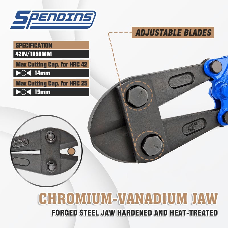 SPENDINS 42 IN Bolt Cutter with Drop Forged CRV Alloy Steel Blades,with Ergonomic Handle,Heavy Duty Metal Cutter for Rebars, Chains, Locks, Wires, Bolts, Fence. - Image 4