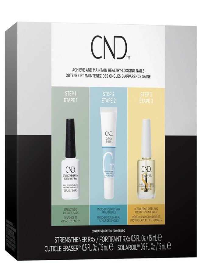 CND™ CARE.CONDITION.COAT™ KIT - Nail Strengthener, Cuticle Cream & Oil - Strengthener RXx, Cuticle Eraser & SolarOil - 3-Piece Nail Treatment - Image 1