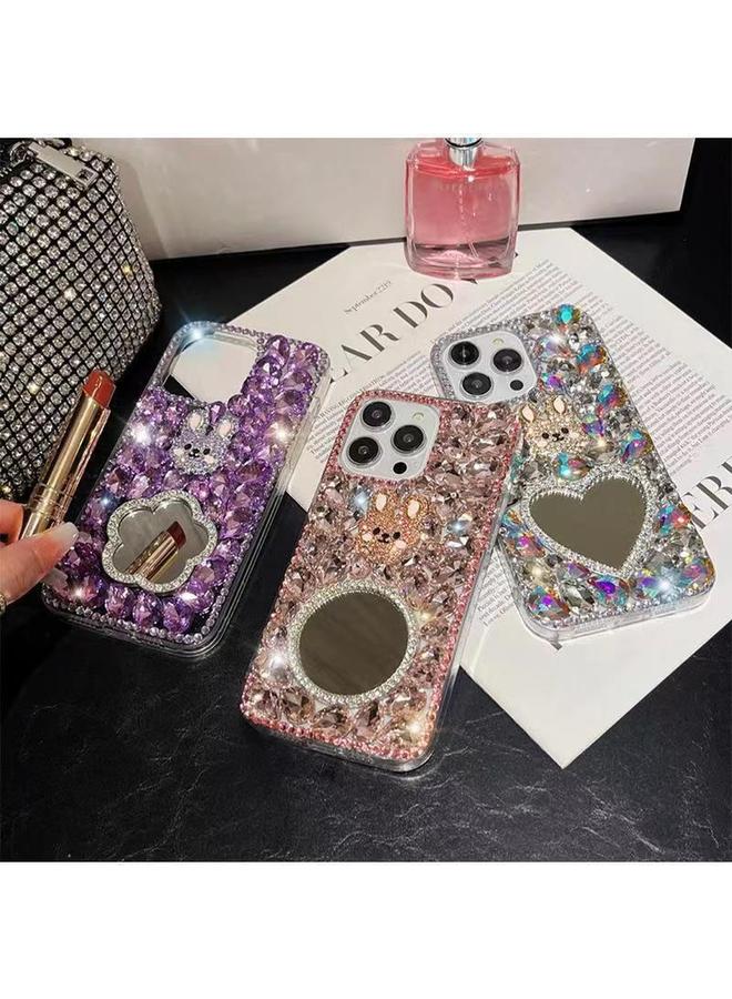 زبون جراب لهاتف iPhone 13 mini مصنوع يدويًا من مادة الألماس على شكل أرنب مرآة - Image 2