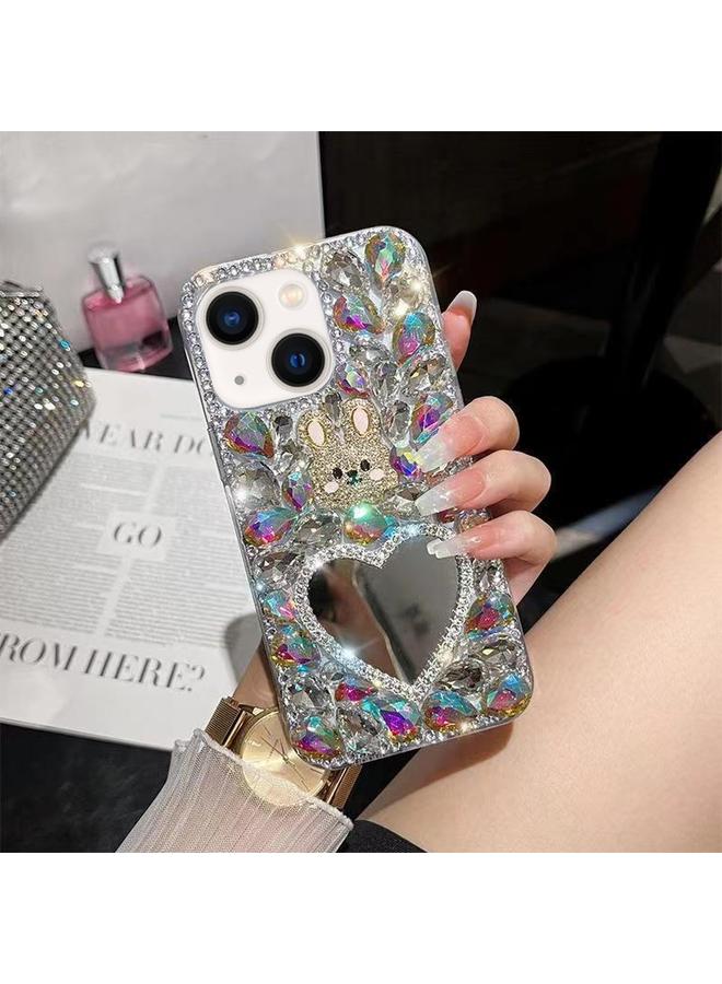 زبون جراب لهاتف iPhone 13 mini مصنوع يدويًا من مادة الألماس على شكل أرنب مرآة - Image 1