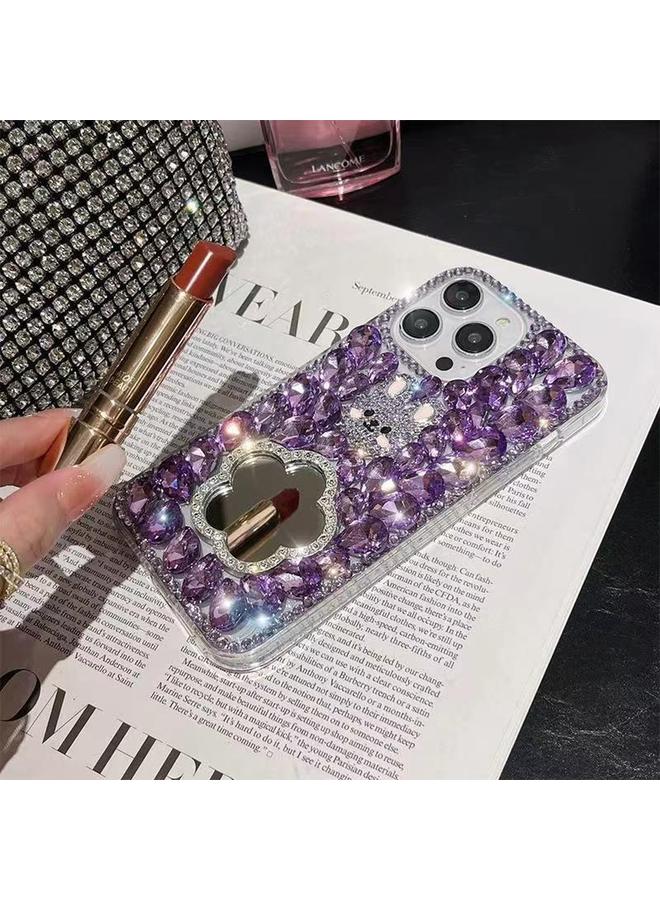 زبون جراب لهاتف iPhone 13 mini مصنوع يدويًا من مادة الألماس على شكل أرنب مرآة - Image 3