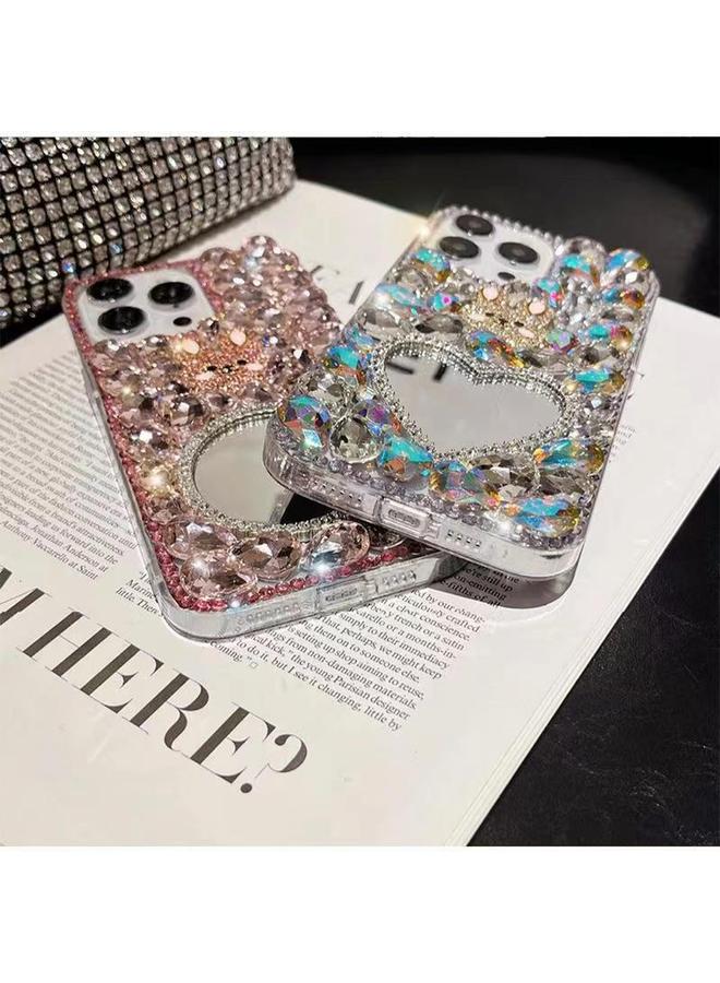 زبون جراب لهاتف iPhone 13 mini مصنوع يدويًا من مادة الألماس على شكل أرنب مرآة - Image 4