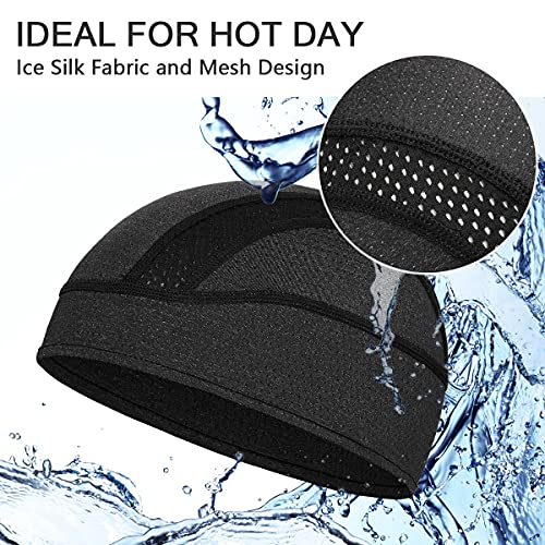 MELASA Skull Cap Helmet Liner Beanie, Cooling Mesh Cycling Running Hat for Men Women, Fits Under Helmets (Black & Gray) - Image 2