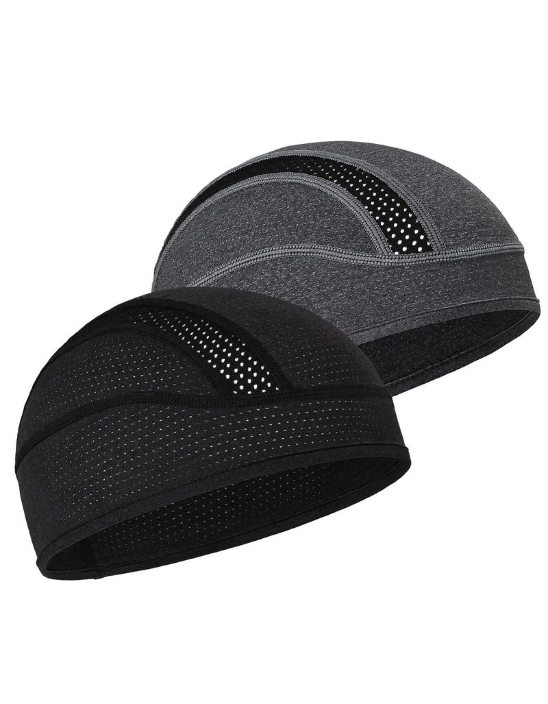 MELASA Skull Cap Helmet Liner Beanie, Cooling Mesh Cycling Running Hat for Men Women, Fits Under Helmets (Black & Gray) - Image 1