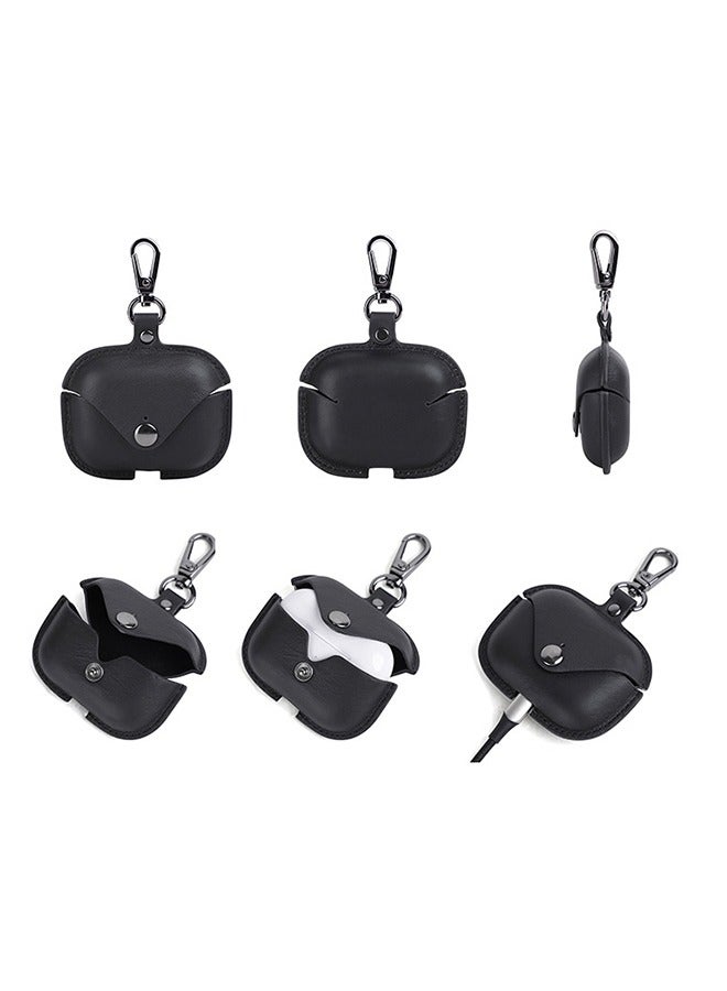 Leather Case Shockproof Cover With KeychainFor Apple AirPods 3 (3rd Generation) Black - Image 4