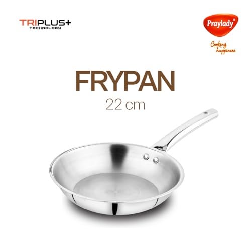 Praylady TRIPLUS 4-Piece Triply Cookware Set | 24cm Kadai + 24cm Lid + 22cm Frypan + 16cm Saucepan | Triple-Layered Stainless Steel-Aluminum | Induction & Gas Compatible(4-Piece Triply Cookware Set) - Image 5
