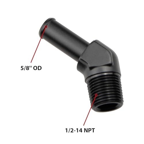 KRD PERFORMANCE Aluminum 45 Degree 12 NPT Male to 581587mm Hose Barb Push On Fitting 12 NPT Thread to 10 AN Barb Fuel Pipe Adapter Black - Image 3