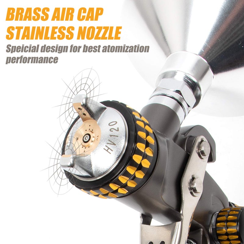 BEETRO HVLP Air Spray Gun with Storage Box, 1000ml Capacity 14.3CFM 29-32psi 1.4/1.8mm Nozzles Stainless Steel with Type 2 Adapter Professional Gravity Feed Sprayer Automotive - Image 3