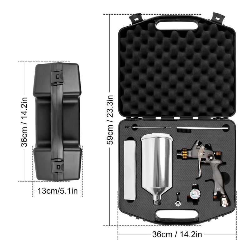 BEETRO HVLP Air Spray Gun with Storage Box, 1000ml Capacity 14.3CFM 29-32psi 1.4/1.8mm Nozzles Stainless Steel with Type 2 Adapter Professional Gravity Feed Sprayer Automotive - Image 2