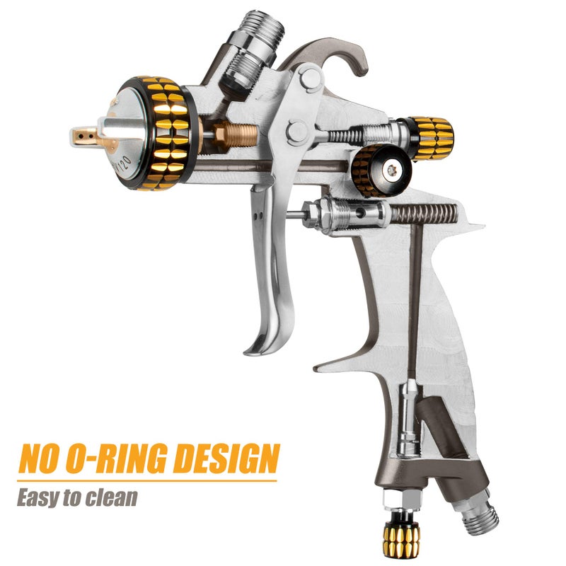 BEETRO HVLP Air Spray Gun with Storage Box, 1000ml Capacity 14.3CFM 29-32psi 1.4/1.8mm Nozzles Stainless Steel with Type 2 Adapter Professional Gravity Feed Sprayer Automotive - Image 4