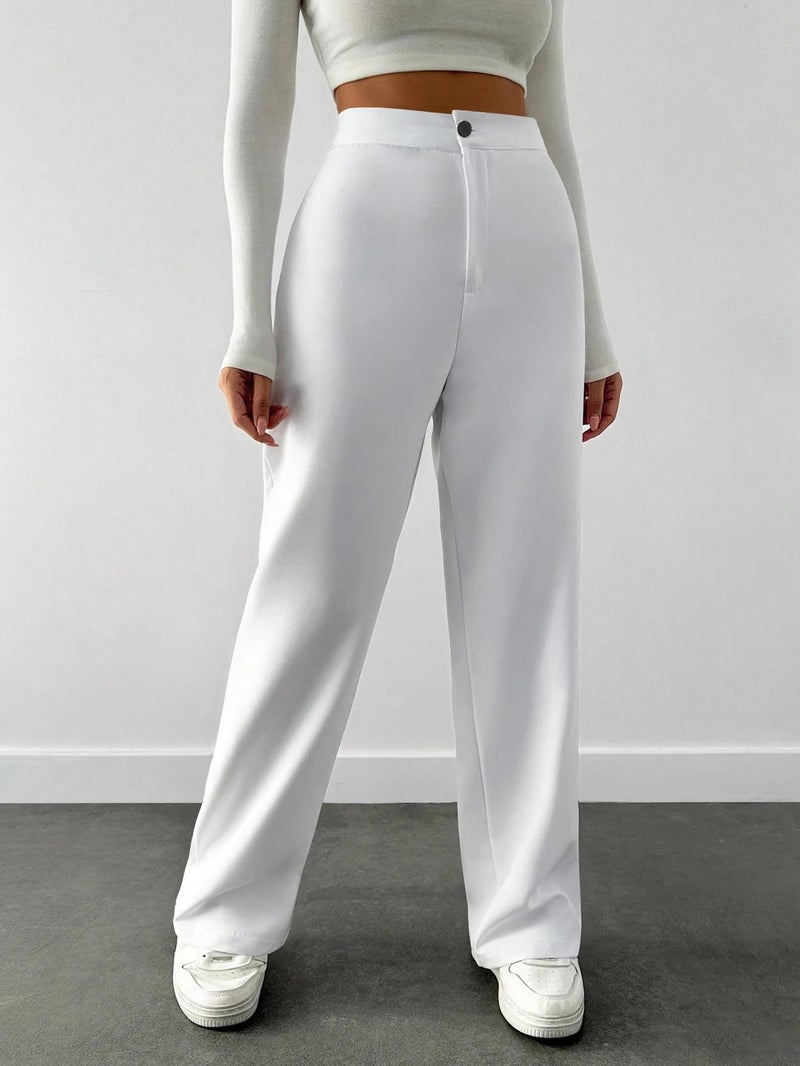 Toochki Trousers for Woman Pants Women's Formal Office Korean | White Track Pant | Straight | Cotton Spandex Stretchable Trouser | High-Waisted Bottom Wear - Image 4