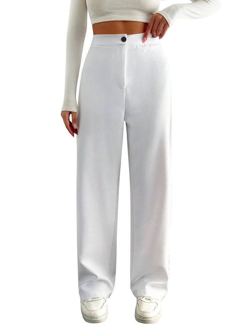 Toochki Trousers for Woman Pants Women's Formal Office Korean | White Track Pant | Straight | Cotton Spandex Stretchable Trouser | High-Waisted Bottom Wear - Image 1