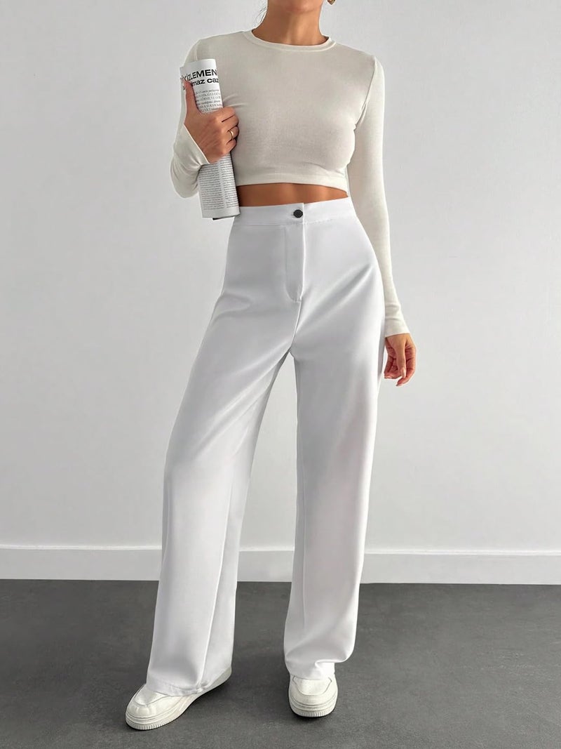 Toochki Trousers for Woman Pants Women's Formal Office Korean | White Track Pant | Straight | Cotton Spandex Stretchable Trouser | High-Waisted Bottom Wear - Image 3