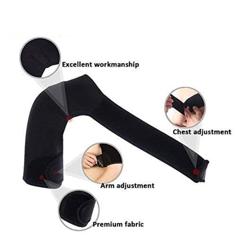KUDIZE Shoulder Support Adjustable Neoprene Stretch Strap Wrap Belt Band Pads Gym Guard Brace Support Medical Posture Compression Shoulder Pad Black (LEFT) - Image 1