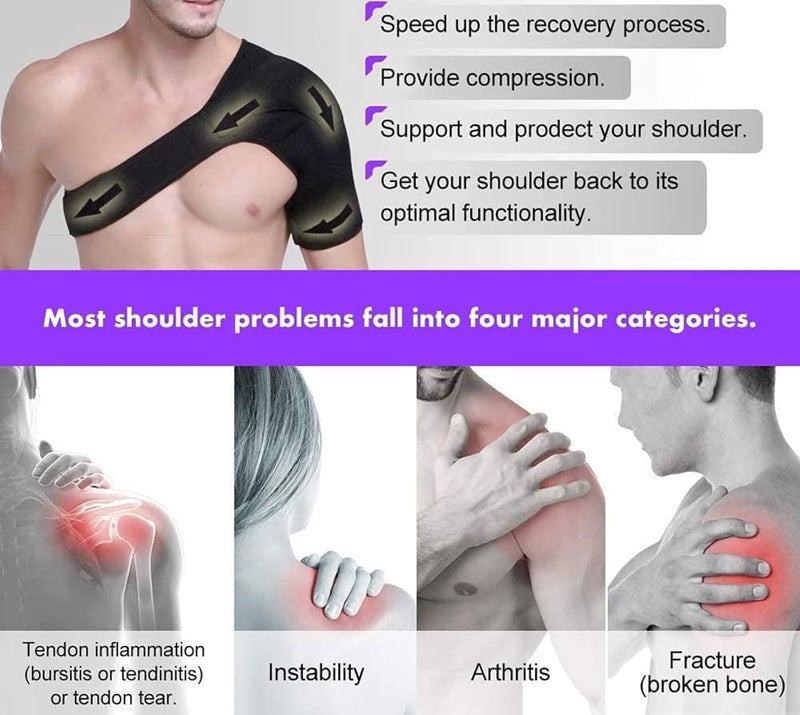 KUDIZE Shoulder Support Adjustable Neoprene Stretch Strap Wrap Belt Band Pads Gym Guard Brace Support Medical Posture Compression Shoulder Pad Black (LEFT) - Image 2