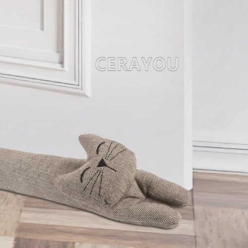 CERAYOU Cat Fabric Under Door Draft Stopper, 3LB Heavy Duty Decorative Soundproof Door Draft Blocker, 36 Inch Animal Energy Saving Draft Guard, Smiley - Image 1